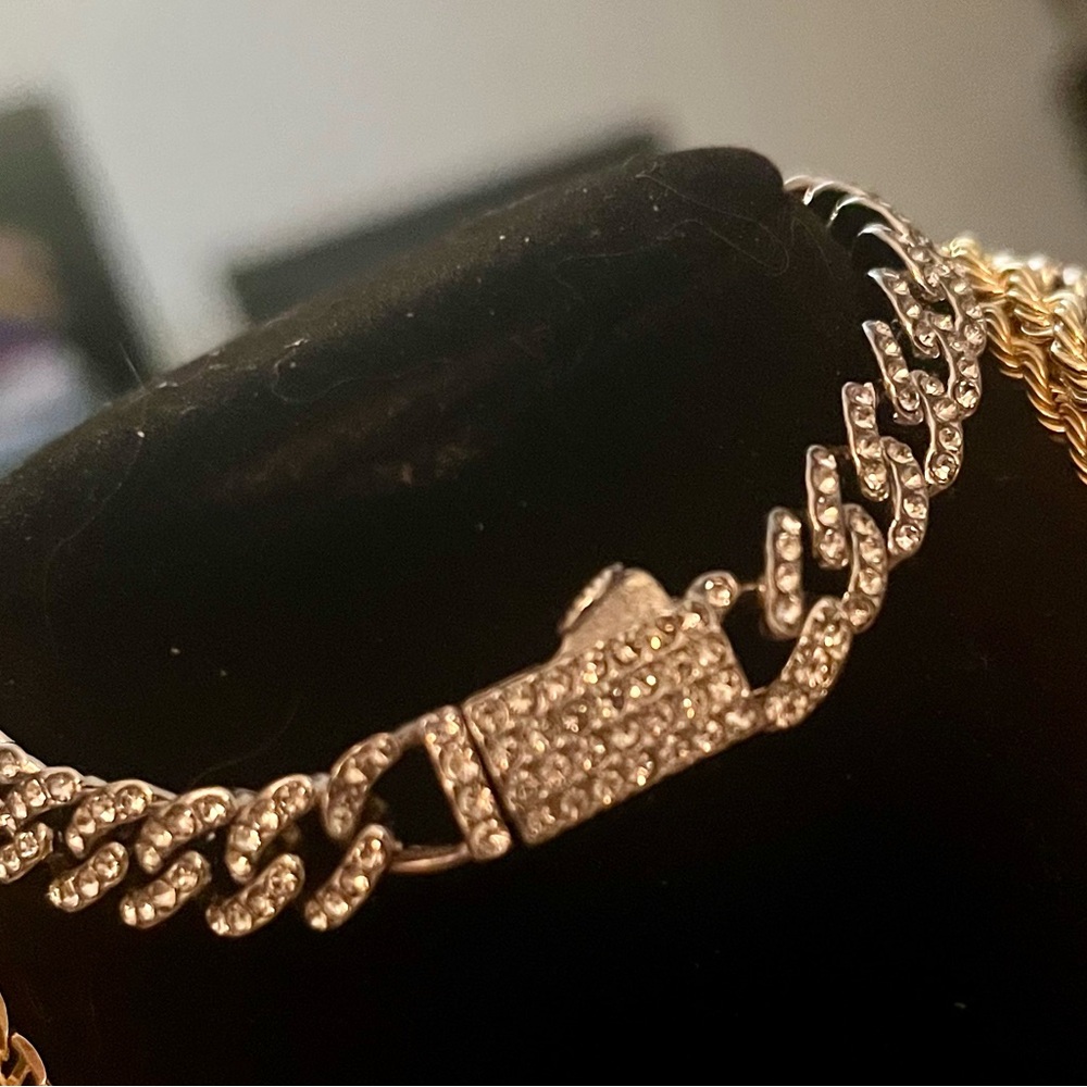 Men’s or women’s Cuban link 8inch moissonite Silver diamond Chain Bracelet